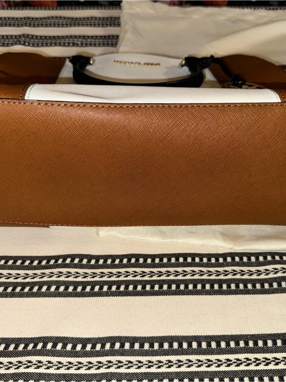 Michael Kors Brown, White & Black Saffiano Colorblock Satchel